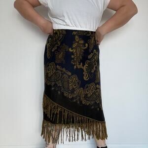 Lane Bryant sweater faux wrap paisley tapestry scarf skirt navy size 18